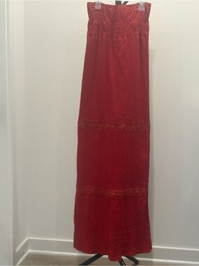 Degrees Women's Strapless Smocked Red Dress Eyelet Banding Strips Size M